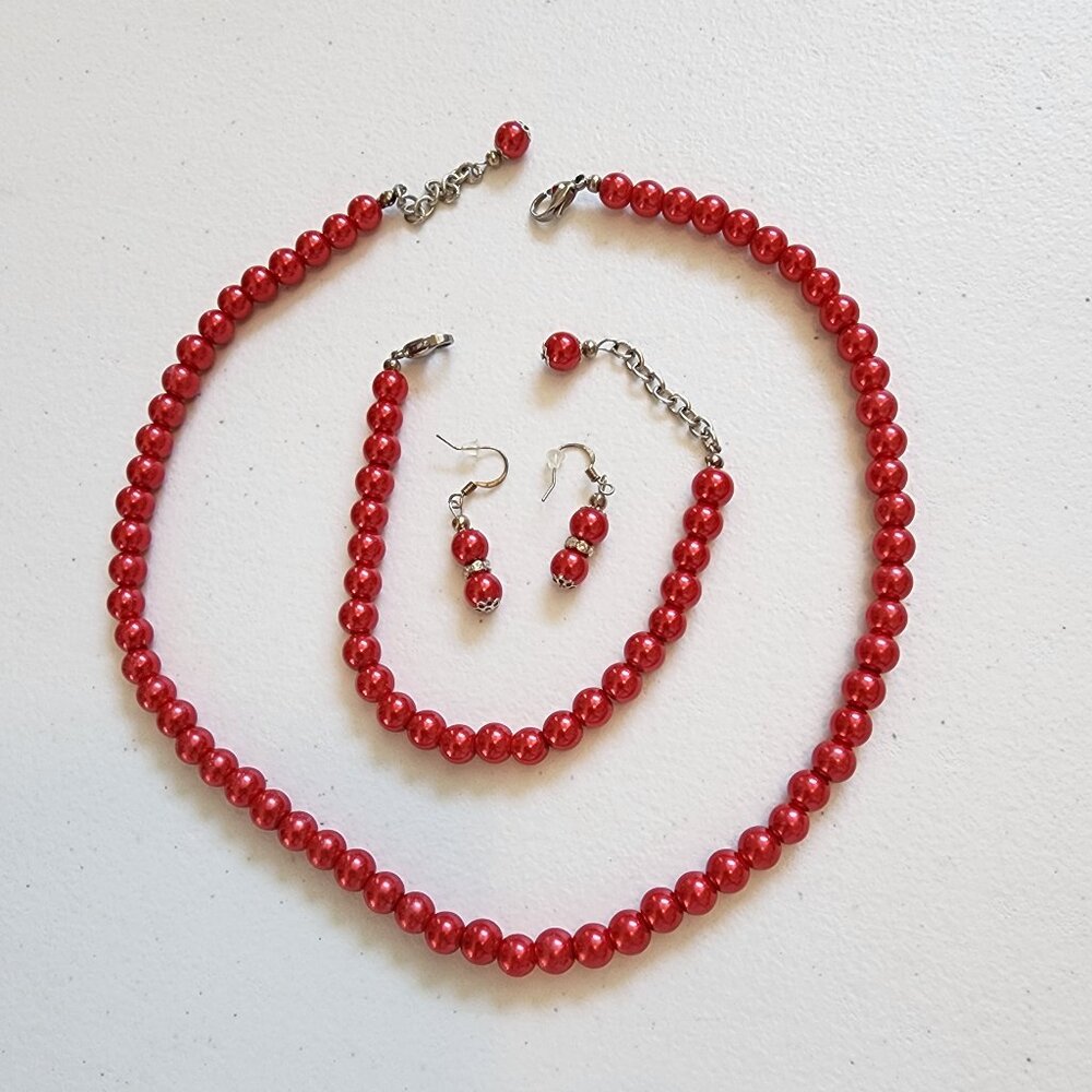 Red Pearl Jewelry Set